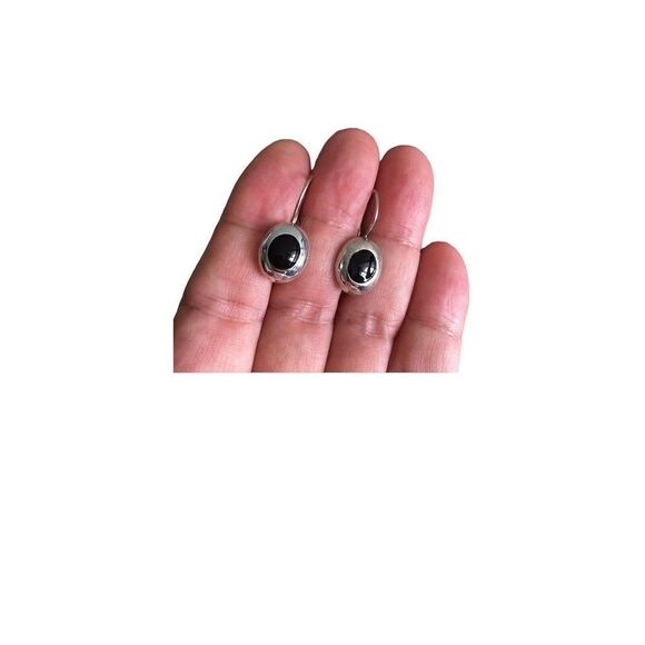 Liz Claiborne Earrings Black Silver Tone Dangle Drop Signed Dainty Minimalist - Picture 4 of 8